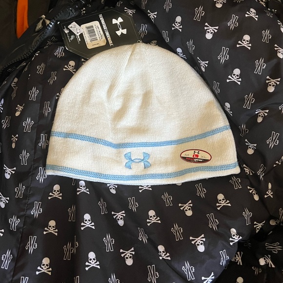 2LOT NEW UNDER ARMOUR MEN BEANIE SKULL CAP HAT WHITE HEATGEAR LINED KNIT BLUE L - Picture 5 of 6